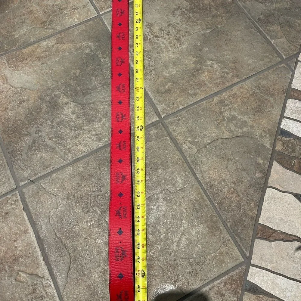 Men’s MCM monogram, red leather reversible belt size 50 can be made smaller